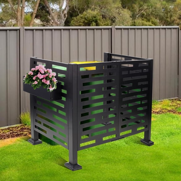 4ft x 2ft 3-Sided Galvanized Steel Privacy Screen with Detachable Planter Boxes, Freestanding Metal Air Conditioner Fence, Multi-Use Outdoor Enclosure for AC Units, Trash Cans & Pool Equipment for Ba