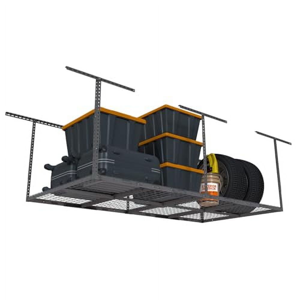 4ftx8ft Overhead Garage Storage Rack, Heavy-Duty Metal Garage Ceiling Storage Rack, 22''-40" Adjustable Ceiling Drop-Down, 600 lb. Loading Weight Capacity, Hammertone