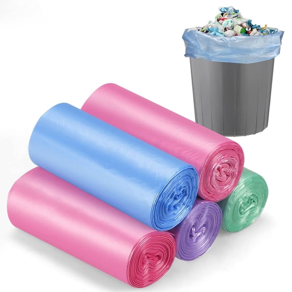 4gal small trash bags (5 rolls/100ct), durable leakproof PE liners for kitchen/bathroom/office/bedroom, fits 5L/12" or 11x15" bins, multicolor