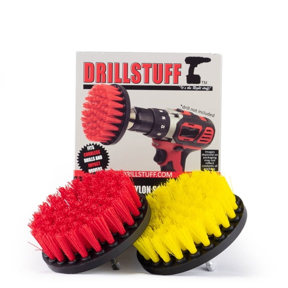 4in 2 Piece quick change, Medium & Stiff drillbrush-Power Scrubbing Brush Drill Attachment for Cleaning Showers, Tubs, Bathrooms, Tile, Grout, Carpet, Tires, Boats by Drillstuff