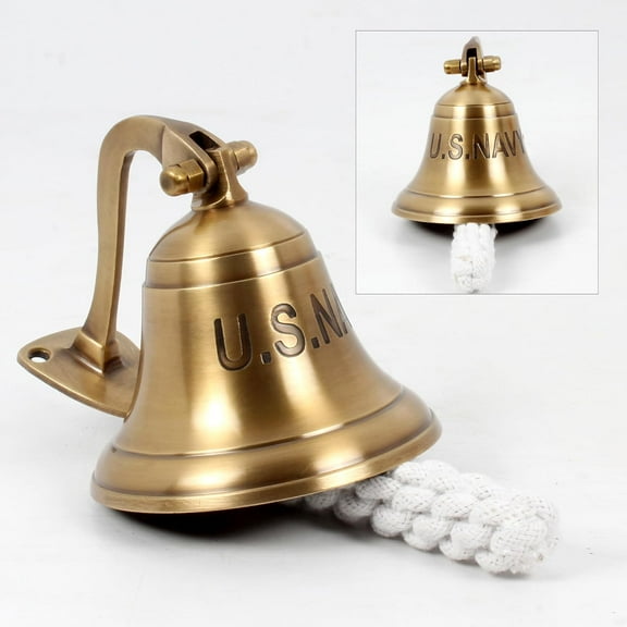 4in" Antique Brass Bell Wall Mounted Nautical Bell Ship Bell U.S.Navy Engraved