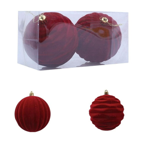 4in Flocked Christmas Balls – 2-Piece Set Large Velvet Tree Ornaments – Lightweight Hanging Baubles for Holiday Party, Xmas Tree, Wedding & Home Decoration