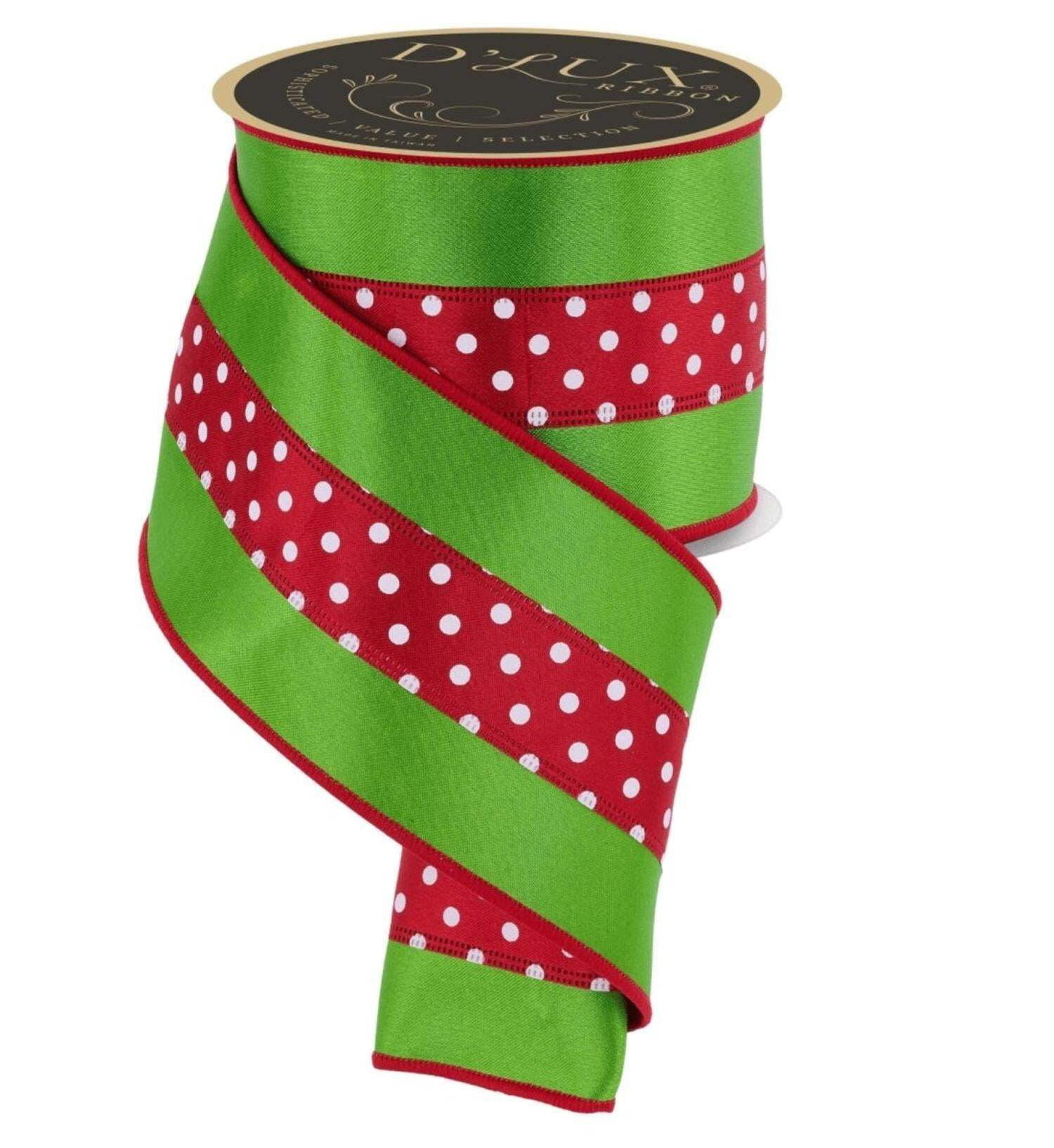 4in Polka Dot Satin Fused Ribbon: Red/Green (10 Yards)