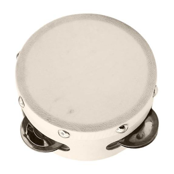 4in Tambourine, Wood Hand Held Drum with Metal Jingles Bell , Percussion Gift, Instrument for Party Games Musical Educational