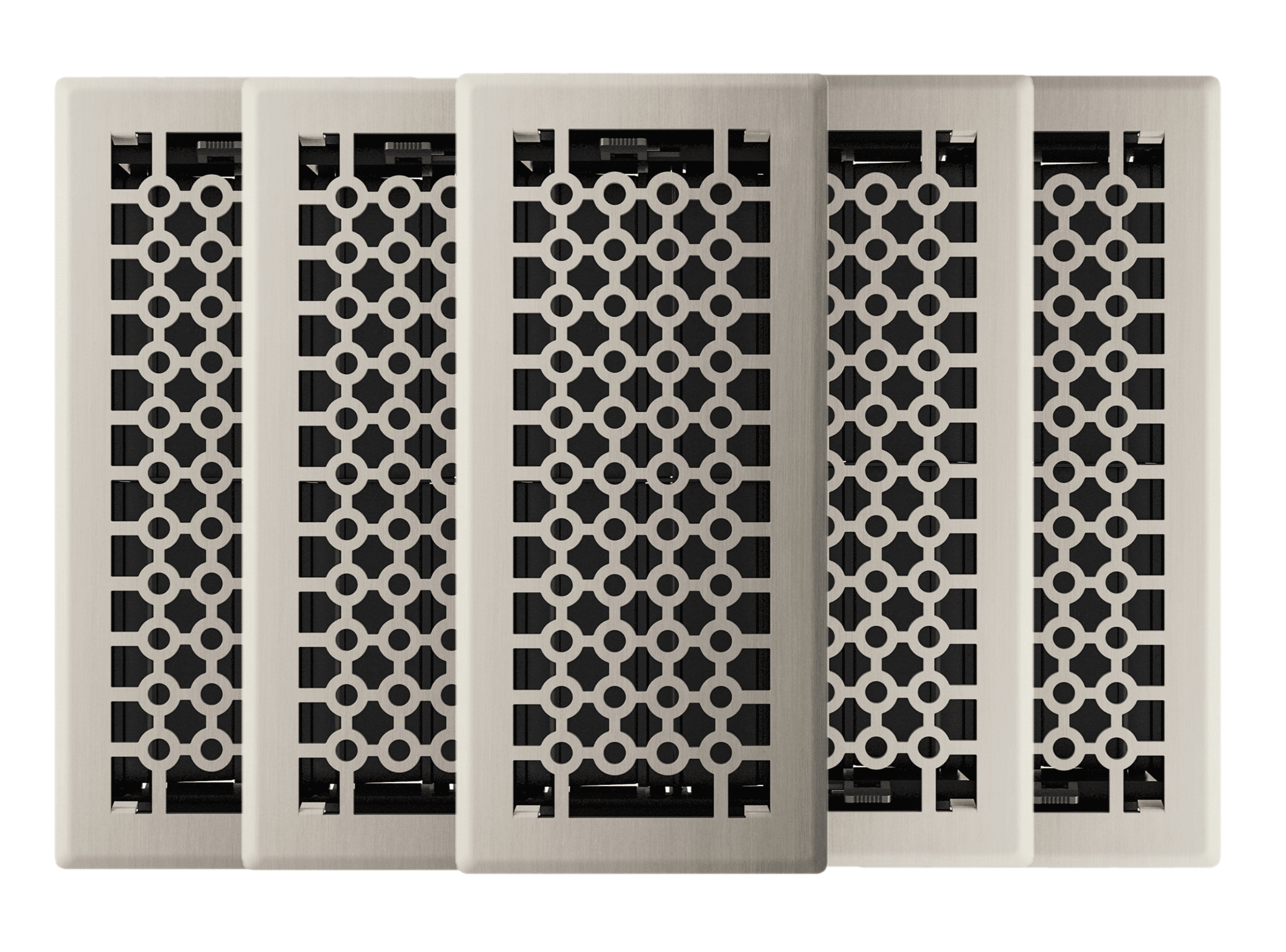 4in x 10in San Francisco Style Brushed Nickel Metal Heating and Cooling Air Floor Register (5 PACK) - Overall 5 1/4" x 11 1/4"