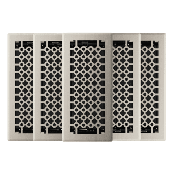 4in x 10in San Francisco Style Brushed Nickel Metal Heating and Cooling Air Floor Register (5 PACK) - Overall 5 1/4" x 11 1/4"