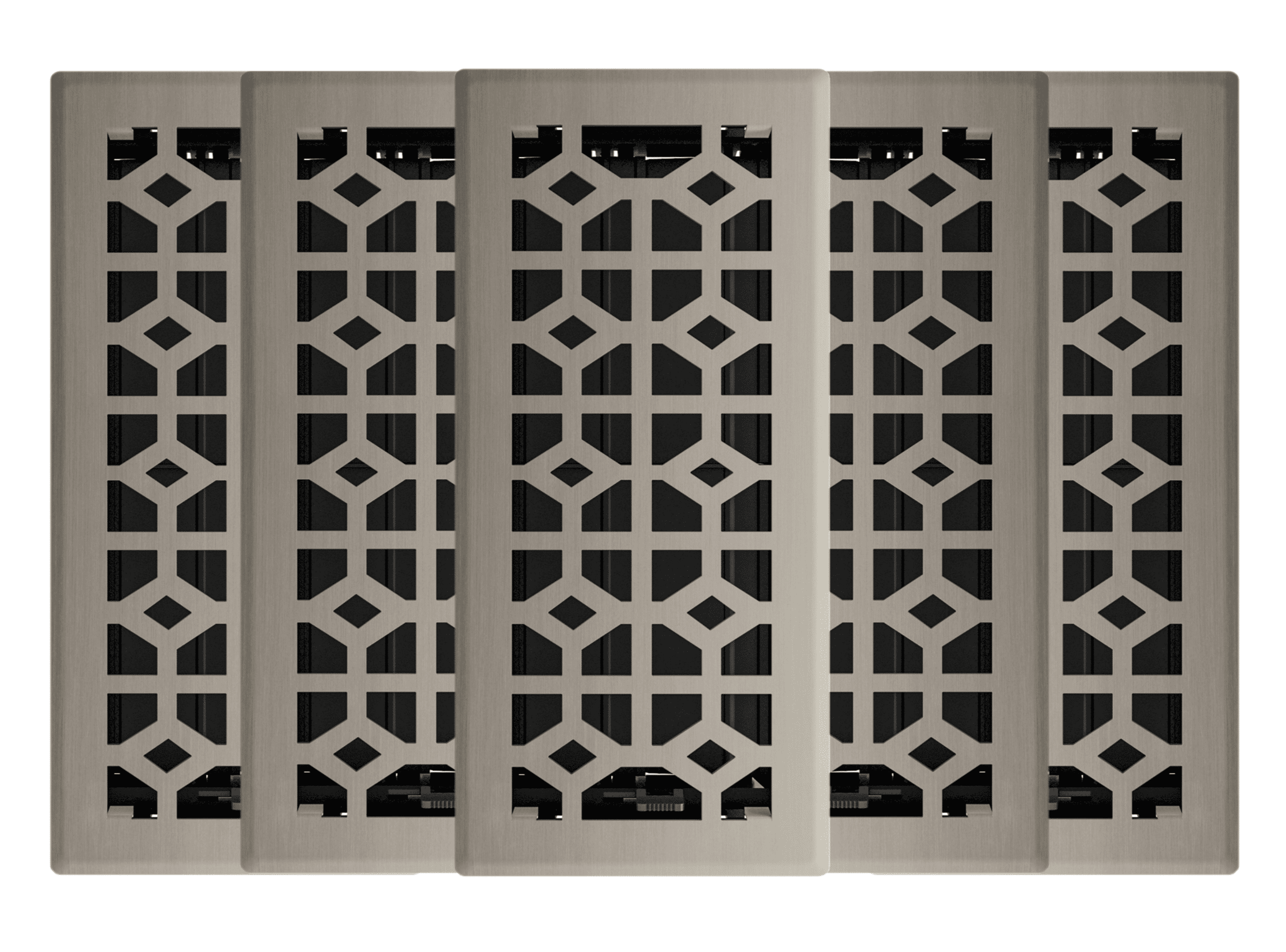 4in x 10in Templar Style Brushed Nickel Metal Heating and Cooling Air Floor Register (5 PACK) - Overall 5 1/4" x 11 1/4"