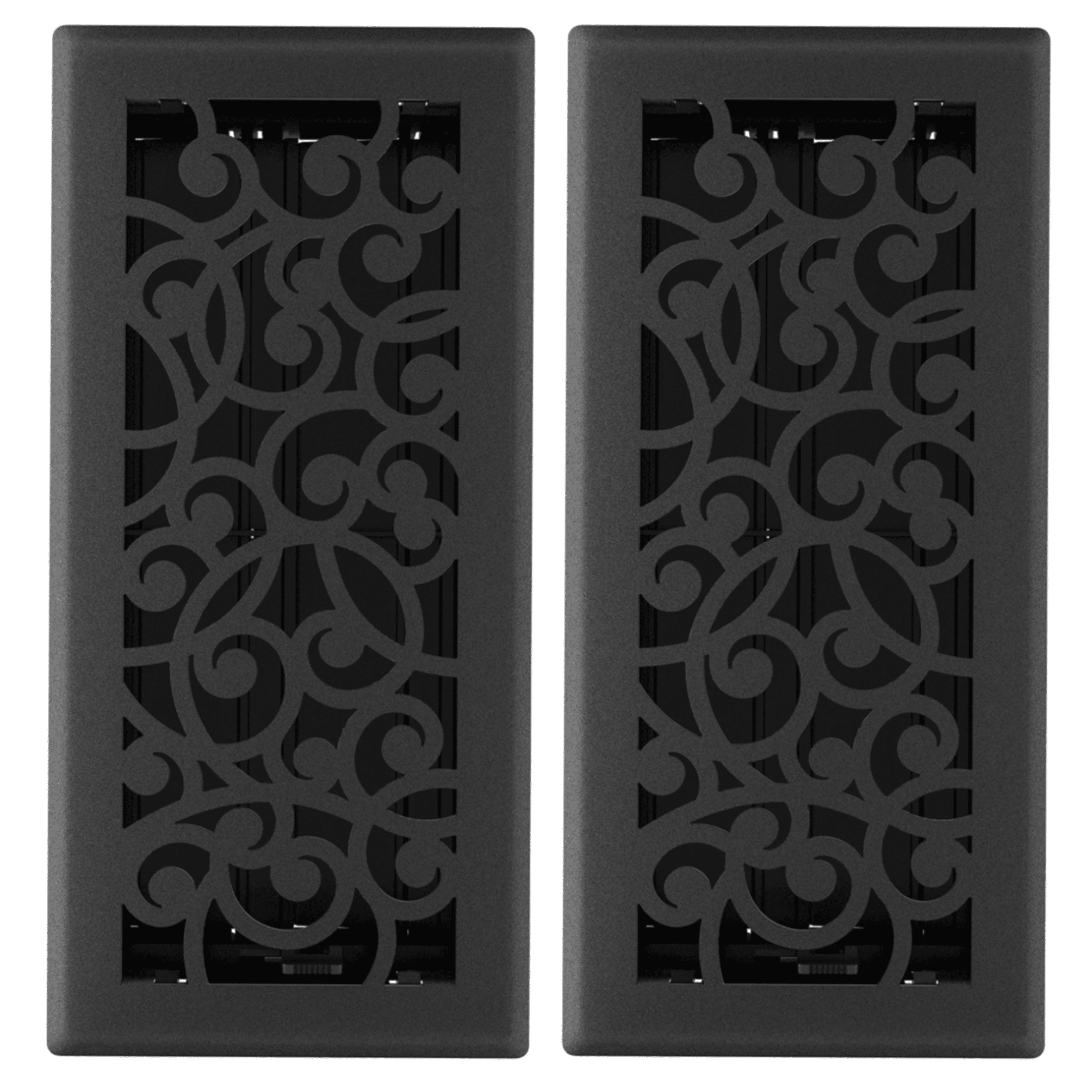 4in x 10in Wonderland Style Black Iron Metal Heating and Cooling Air Floor Register (2 PACK) - Overall 5 1/4" x 11 1/4"