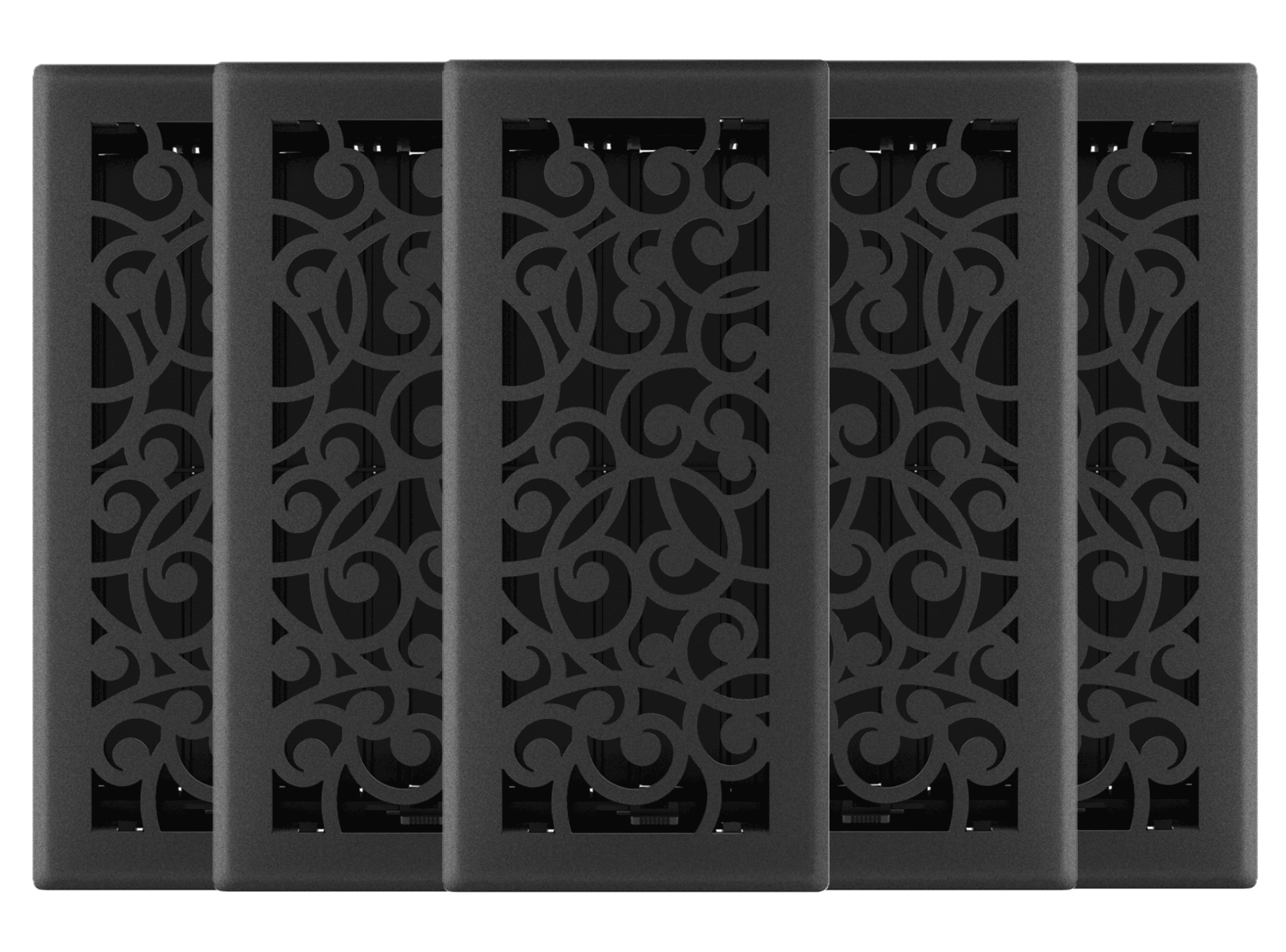 4in x 10in Wonderland Style Black Iron Metal Heating and Cooling Air Floor Register (5 PACK) - Overall 5 1/4" x 11 1/4"