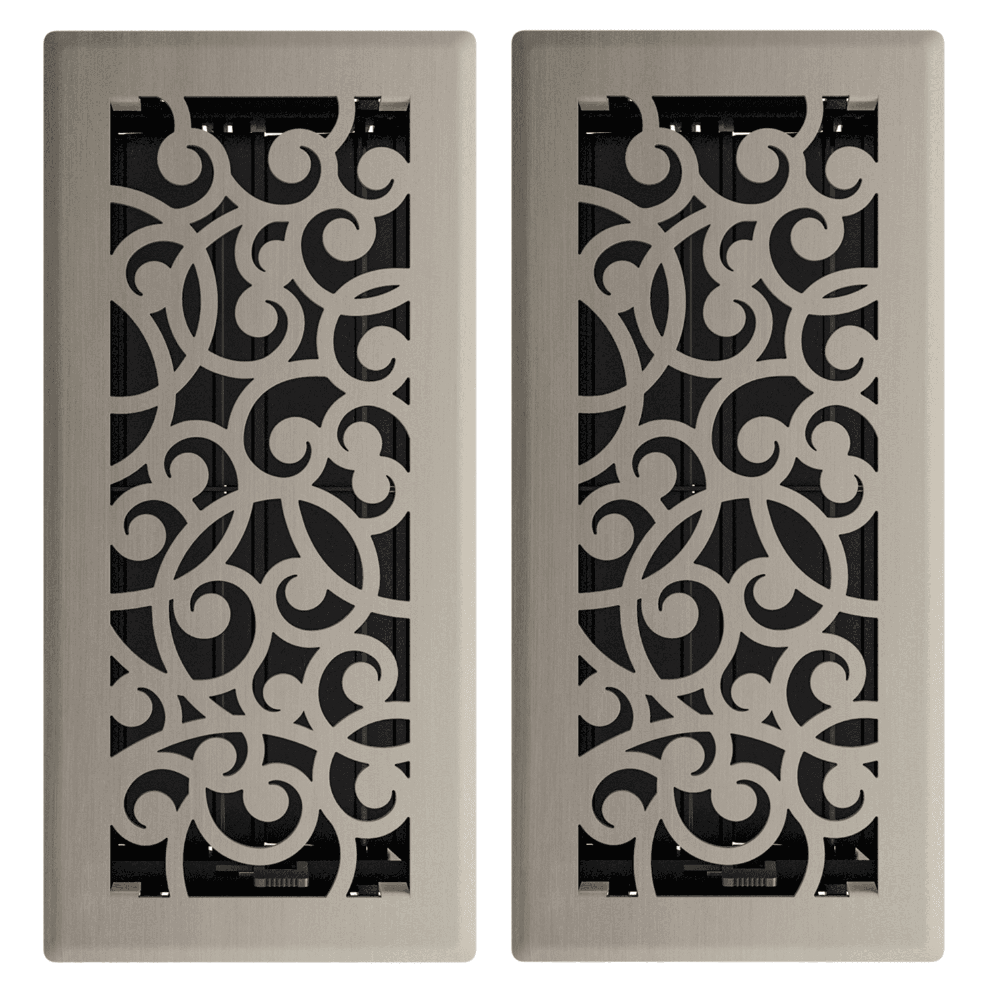 4in x 10in Wonderland Style Brushed Nickel Metal Heating and Cooling Air Floor Register (2 PACK) - Overall 5 1/4" x 11 1/4"
