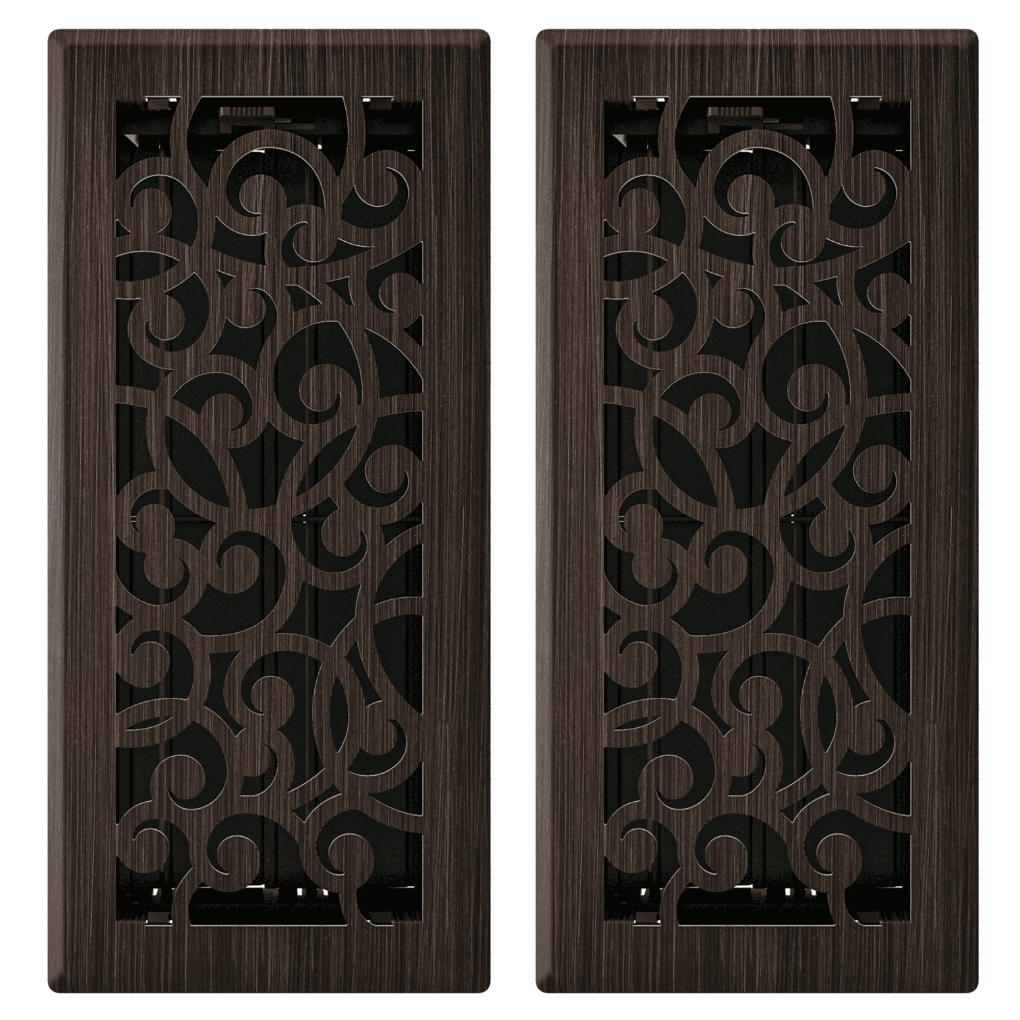 4in x 10in Wonderland Style Oil Rubbed Bronze Metal Heating and Cooling Air Floor Register (2 PACK) - Overall 5 1/4" x 11 1/4"