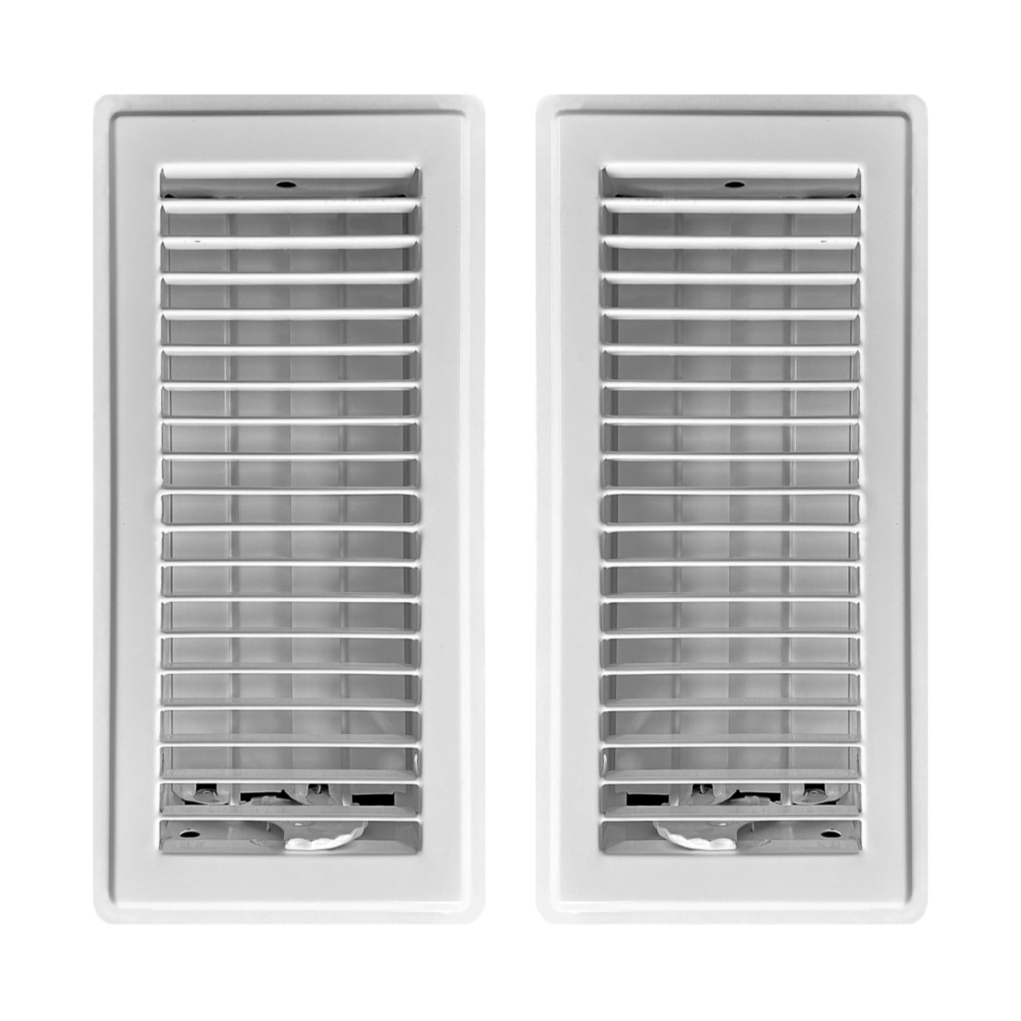 4in x 12in Basic White Metal Heating and Cooling Floor Louvered Register (2 PACK) - Overall Dimensions 5 1/2in x 13 1/2in