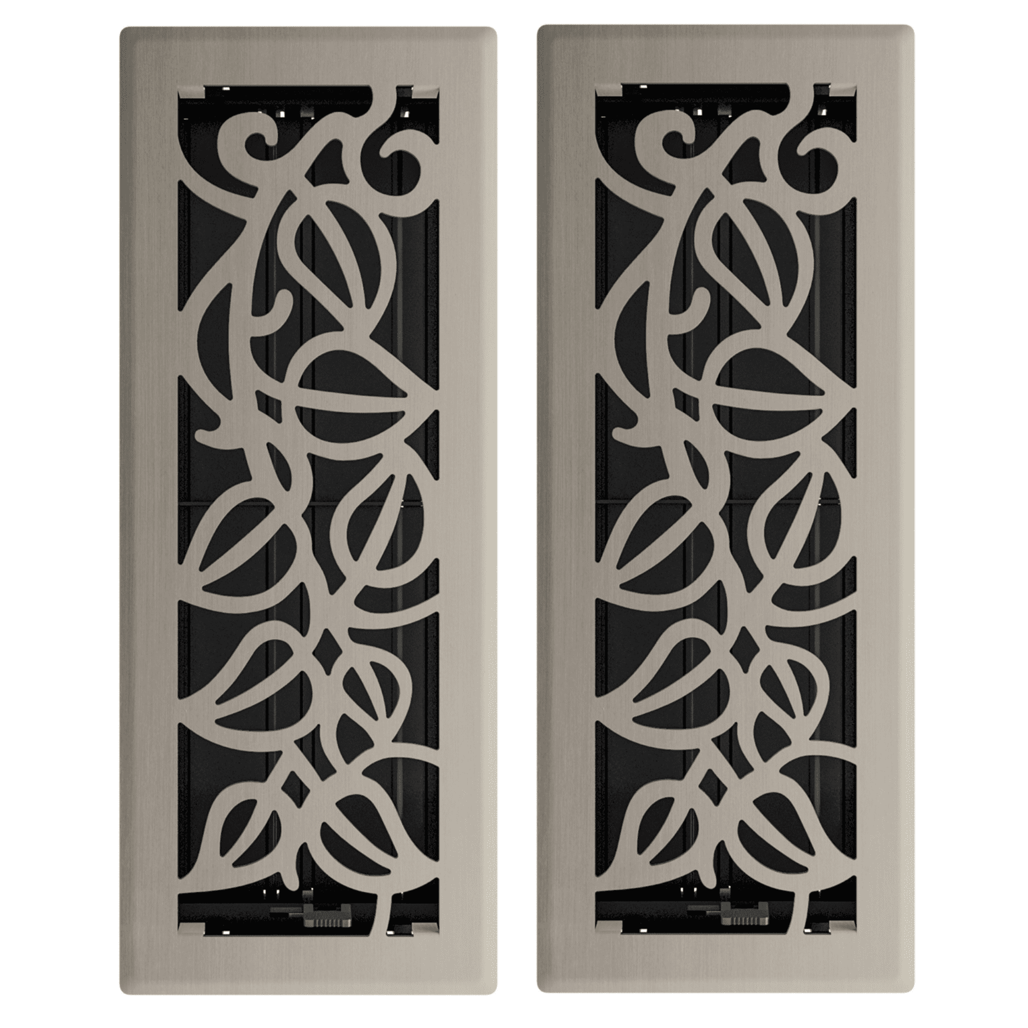 4in x 12in Napa Style Brushed Nickel Metal Heating and Cooling Air Floor Register (2 PACK) - Overall 5 1/4" x 13 1/4"