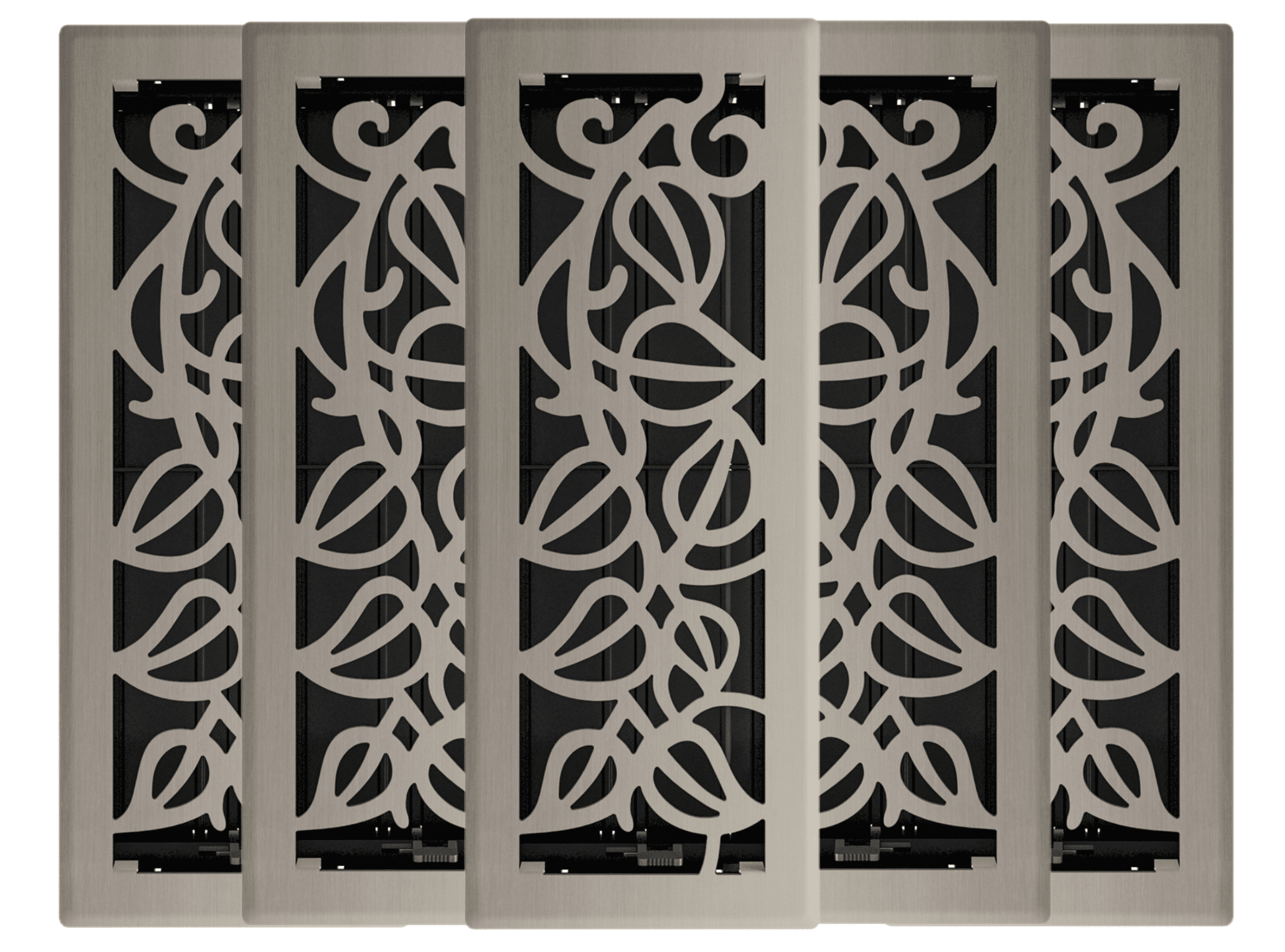 4in x 12in Napa Style Brushed Nickel Metal Heating and Cooling Air Floor Register (5 PACK) - Overall 5 1/4" x 13 1/4"