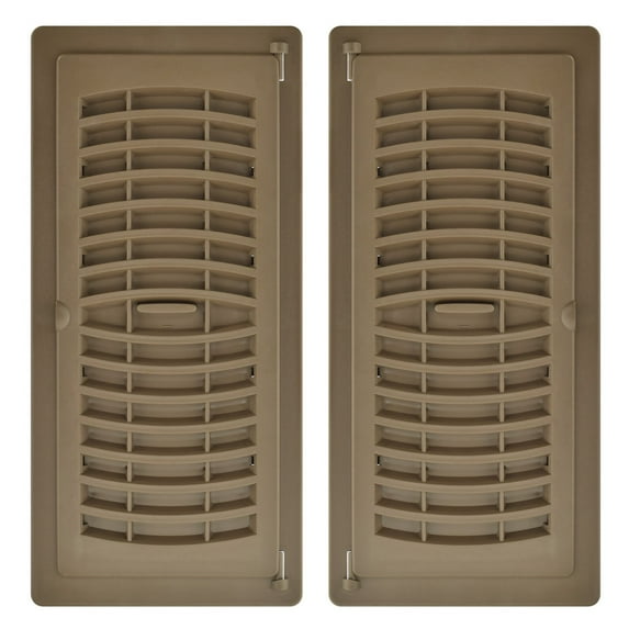 4in x 12in Plastic Rust Proof Tan Pop-Up Heating and Cooling Floor Register (2 PACK) - Overall Dimensions 5 1/4in x 13 1/4