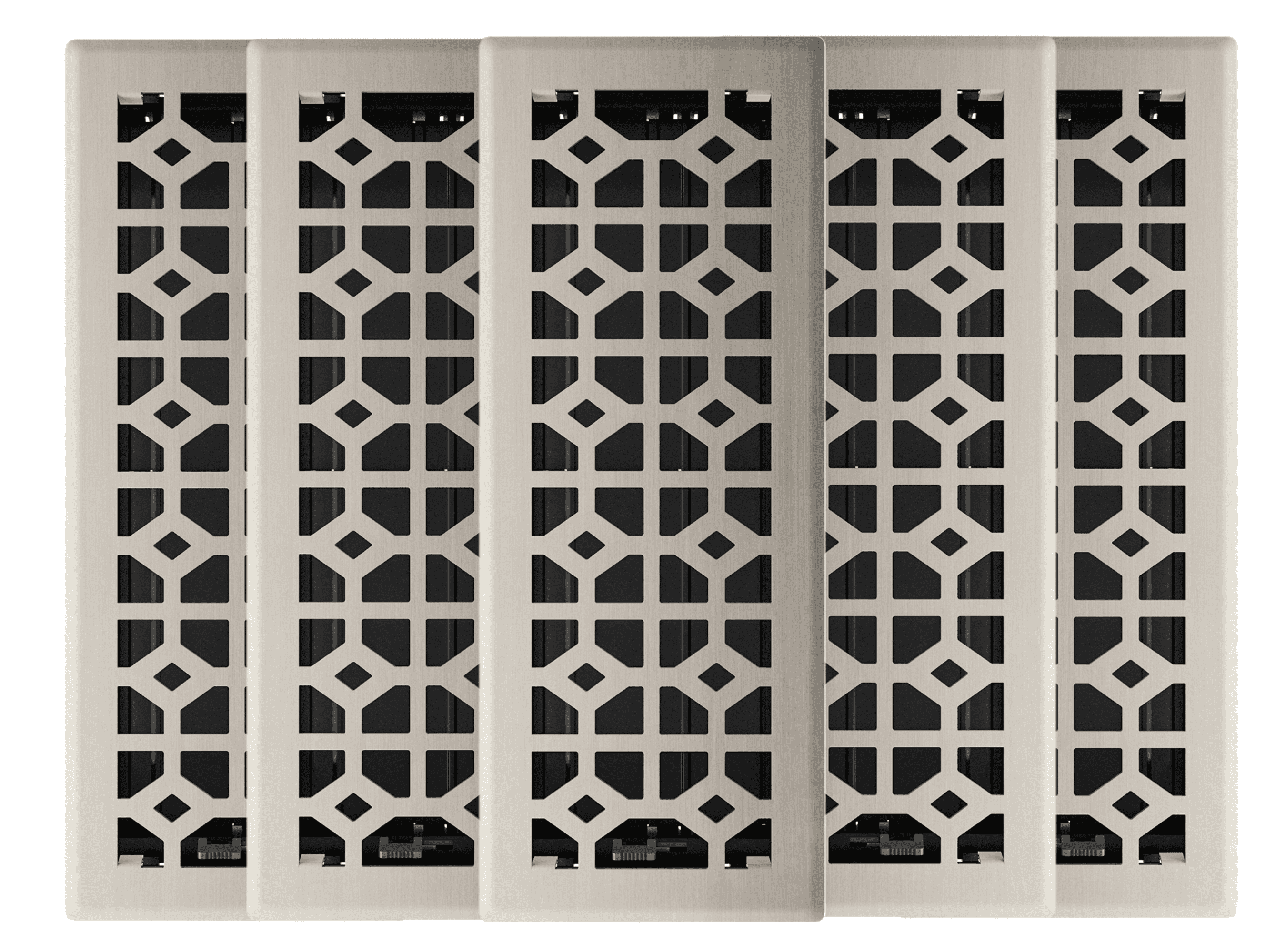 4in x 12in Templar Style Brushed Nickel Metal Heating and Cooling Air Floor Register (5 PACK) - Overall 5 1/4" x 13 1/4"