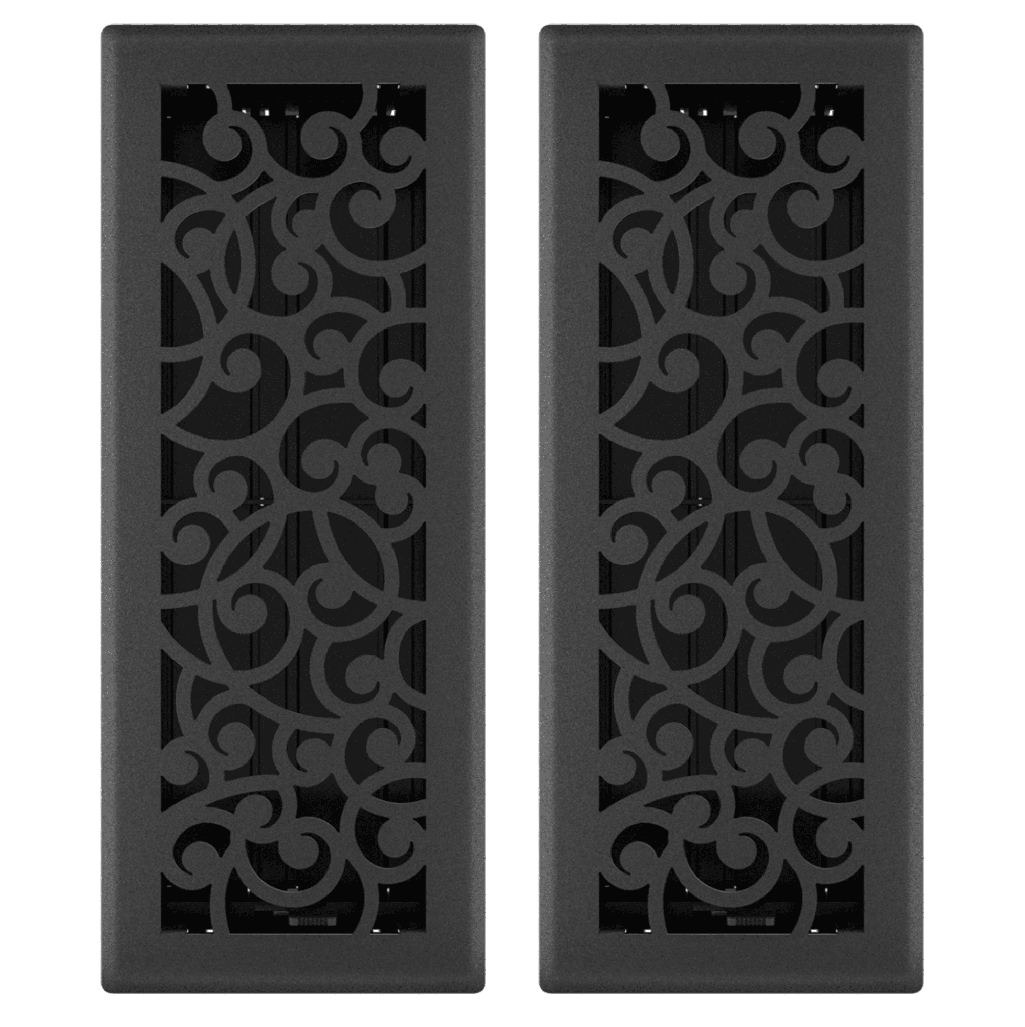 4in x 12in Wonderland Style Black Iron Metal Heating and Cooling Air Floor Register (2 PACK) - Overall 5 1/4" x 13 1/4"