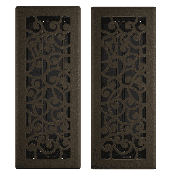 4in x 12in Wonderland Style Bronze Age Metal Rectangular Floor Register (2 PACK) - Overall 5 1/4" x 13 1/4"