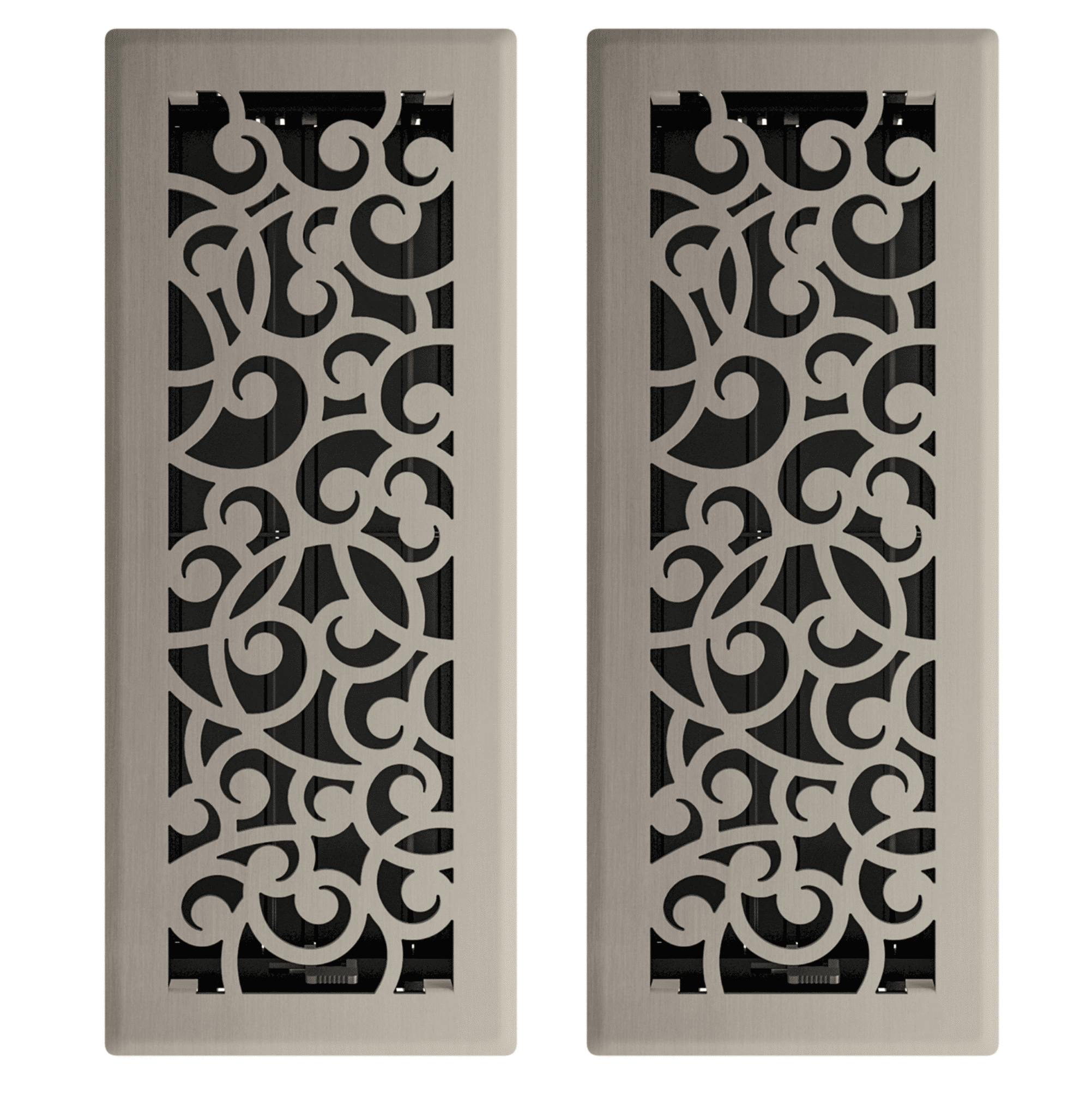 4in x 12in Wonderland Style Brushed Nickel Metal Heating and Cooling Air Floor Register (2 PACK) - Overall 5 1/4" x 13 1/4"