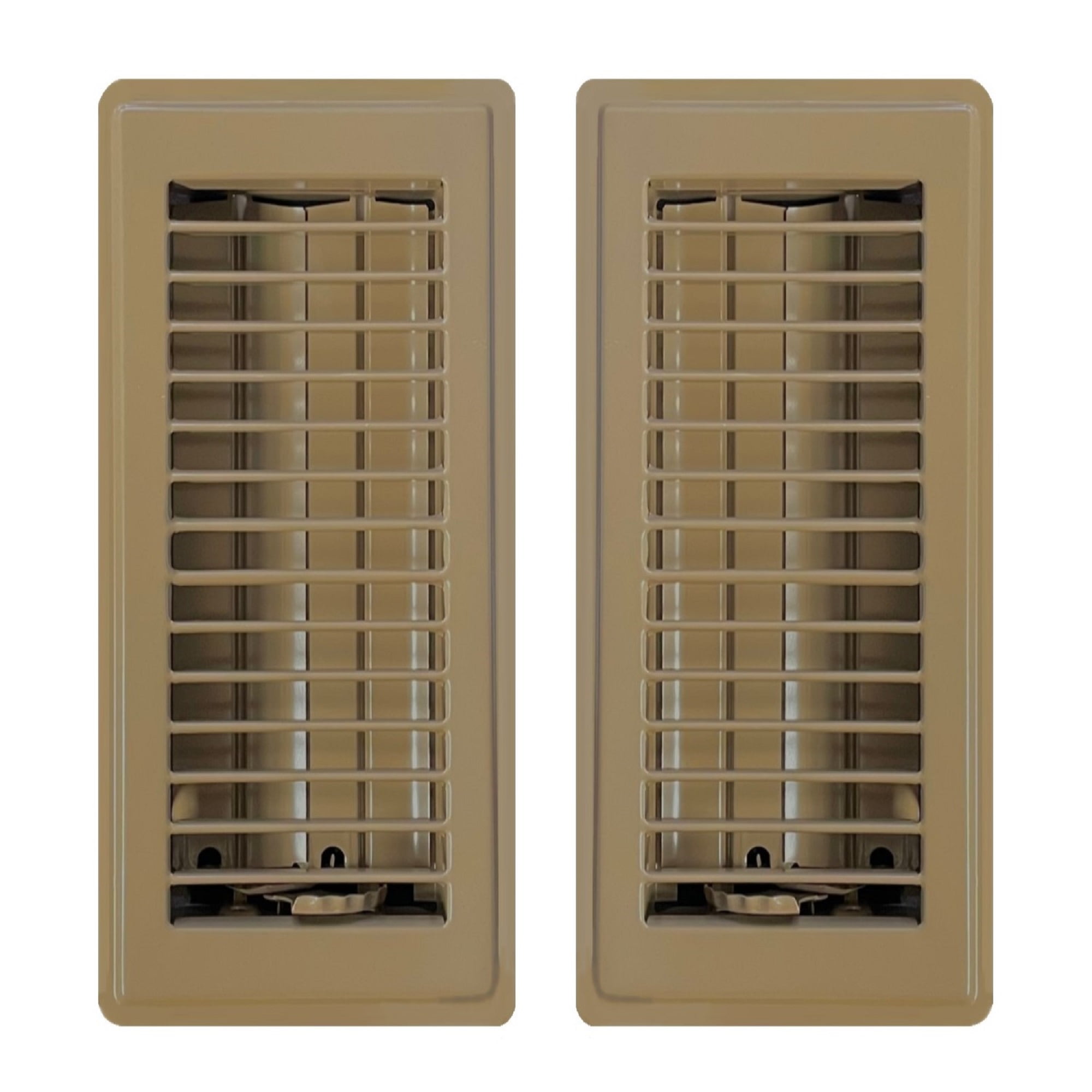4in x 14in Basic Brown Metal Heating and Cooling Floor Louvered Register (2 PACK) - Overall Dimensions 5 1/2in x 15 1/2in