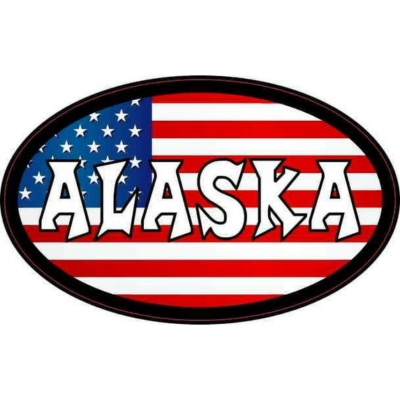 4in x 2.5in Oval American Flag Alaska Sticker