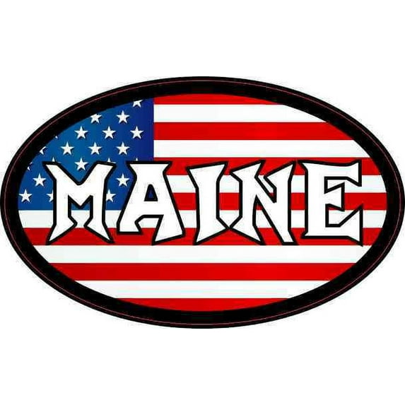 4in x 2.5in Oval American Flag Maine Sticker