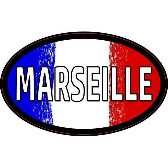 4in x 2.5in Oval French Flag Marseille Sticker