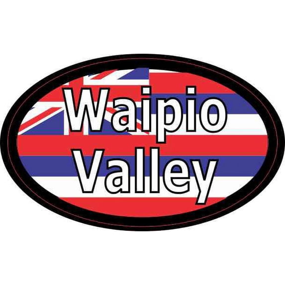 4in x 2.5in Oval Hawaii Flag Waipio Valley Sticker