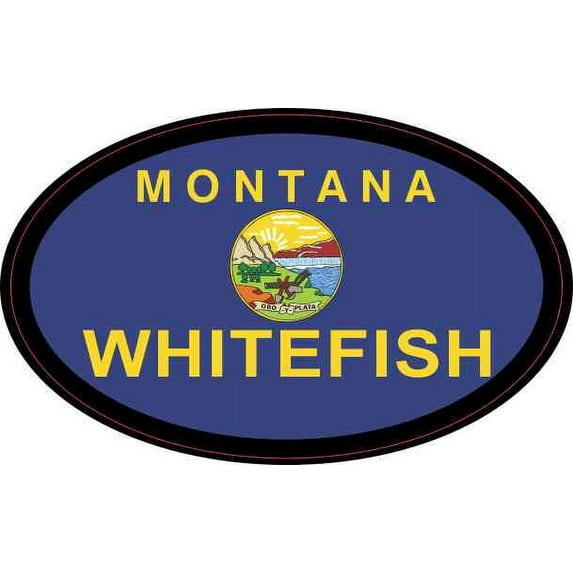 4in x 2.5in Oval Montana Flag Whitefish Sticker
