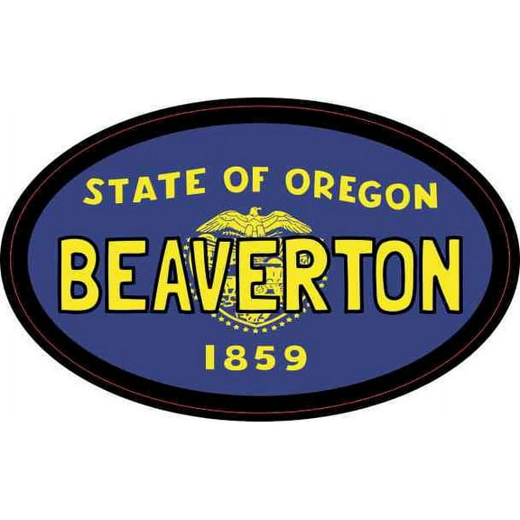 4in x 2.5in Oval Oregon Flag Beaverton Sticker