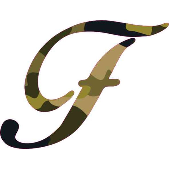 4in x 3in Camouflage Cursive F Monogram Sticker Vinyl Truck Car Stickers