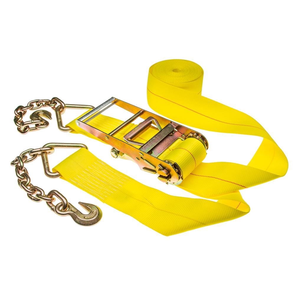 4in x 40' Heavy Duty 15,000 lb. Ratchet Strap with Chain Extension Grab ...