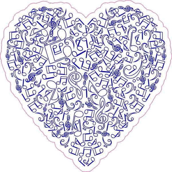 4in x 4in Blue Music Heart Sticker