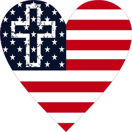 4in x 4in Cross American Flag Heart Sticker