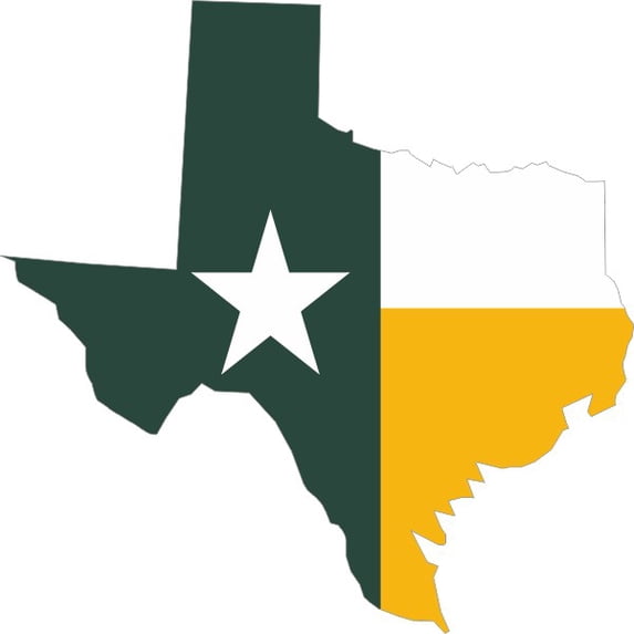 4in x 4in Die Cut Green and Gold Texas Flag Sticker