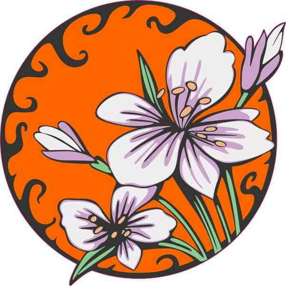4in x 4in Orange Circle Purple Flower Sticker Vinyl Floral Decal Stickers