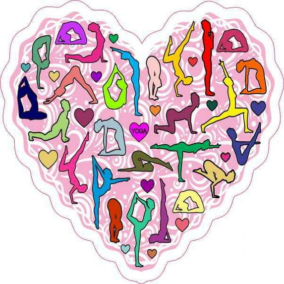 4in x 4in Pink Yoga Heart Sticker Vinyl Cup Decal Vehicle Bumper Stickers