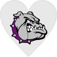 thumbnail image 1 of 4in x 4in Purple Collared Bulldog Mascot Heart Vinyl Sticker, 1 of 1