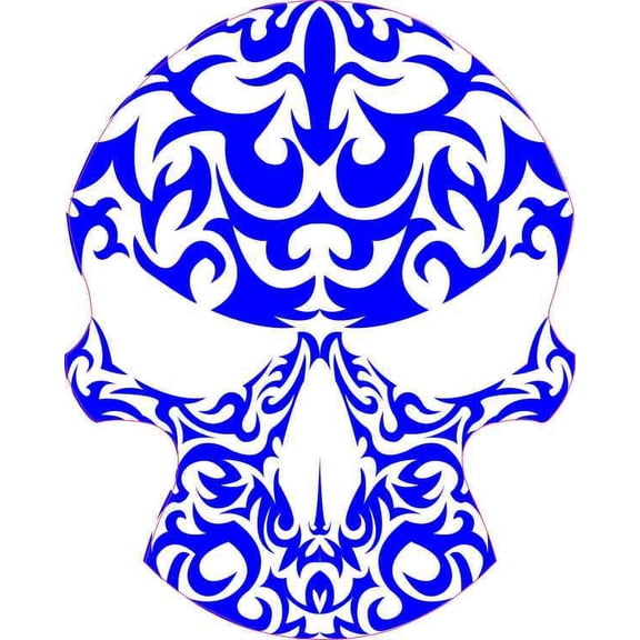 4in x 5in Blue Tribal Skull Sticker