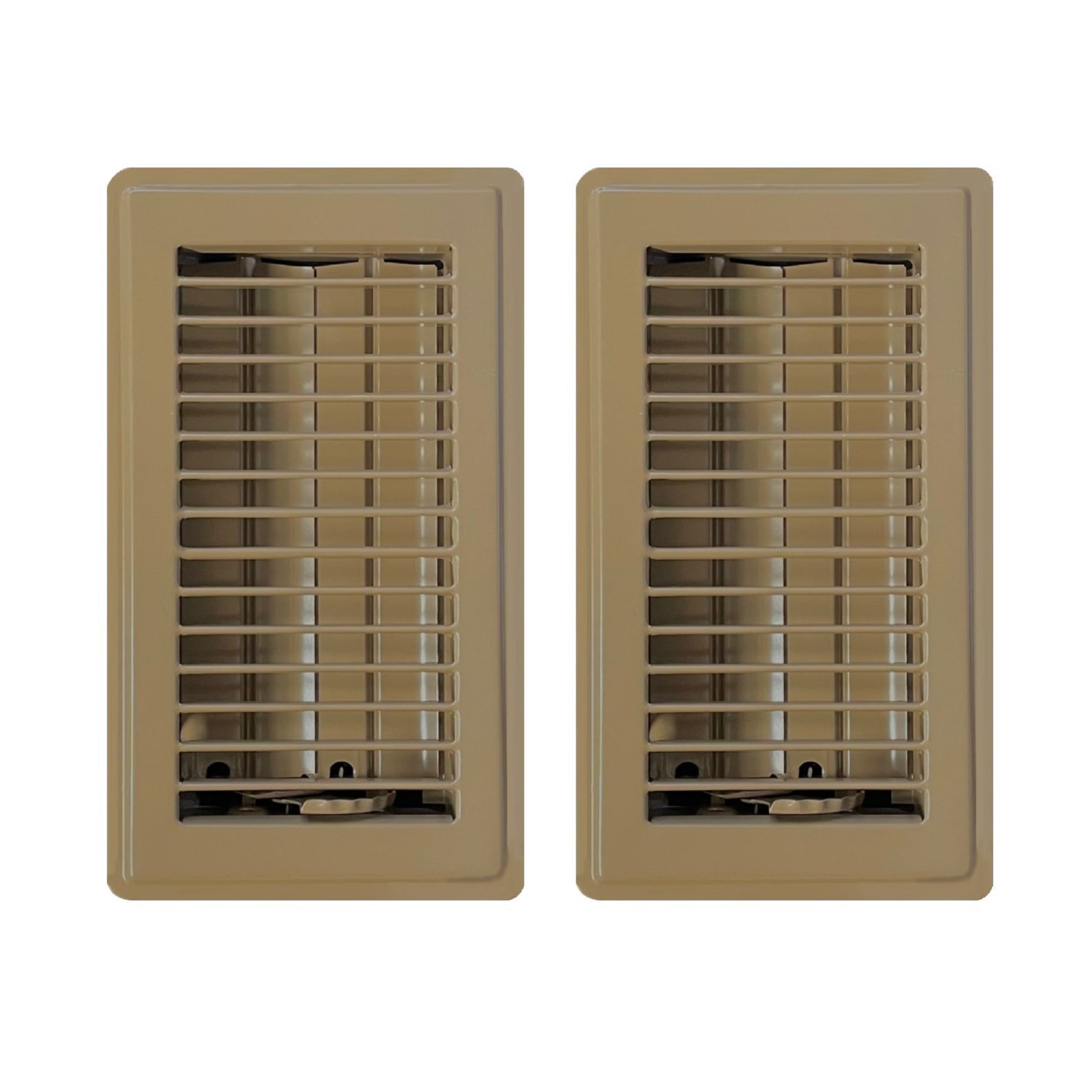 4in x 8in Basic Brown Metal Heating and Cooling Floor Louvered Register (2 PACK) - Overall Dimensions 5 1/2in x 9 1/2in