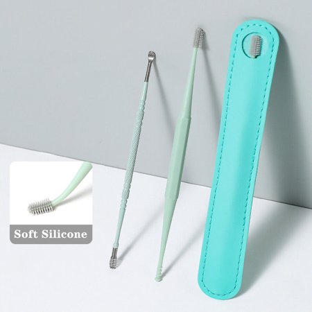 4in1 2pcs/set Reusable Earwax Removal Cleansing Tool Silicone Earpick w/ PU Case(Tiffany)