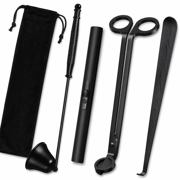 4in1 Candle Accessory Set Rechargeable Wick Trimmer Snuffer & Dipper For Lover Aromagift Stainless Steel Care Kit
