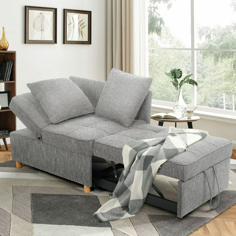 4in1 Convertible Sofa Bed Linen Fabric Loveseat Single Recliner for Small Spaces