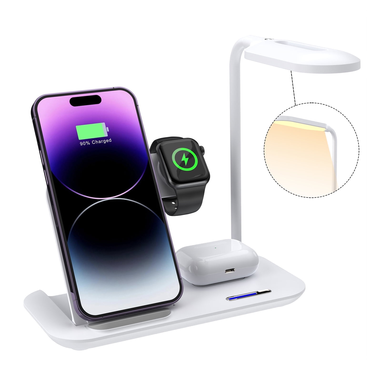 4in1 Multifunctional LED Desk Lamp with Foldable Wireless Charger 15W Qi Charger for iPhone/Android, Airpods, Apple Watch/iWatch Compatible