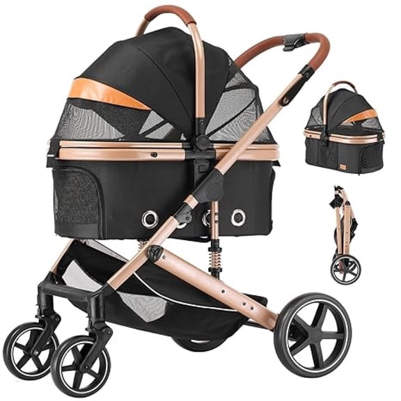 FZZ 4-Wheeled Folding Lightweight Cat & Dog Pet Stroller, Black