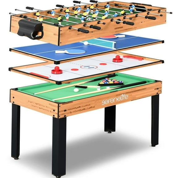 4in1 Multi Game Table, 48" Sports Arcade with Accessories, Ping Pong, Air Hockey, Pool Billiards, Soccer Foosball All in One, for Indoor and Outdoor, Family, Kids and Adults