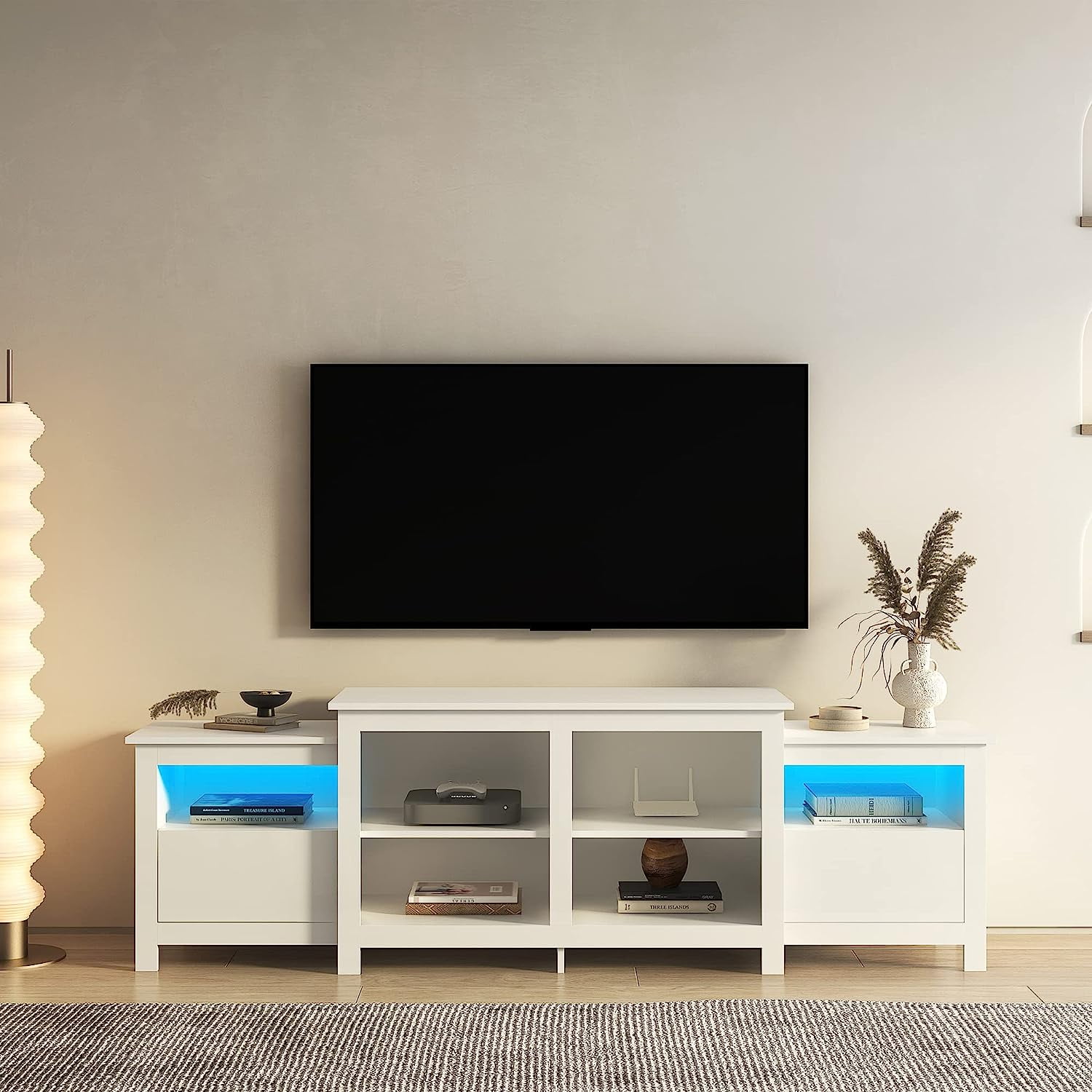 4inLoveMe Premium TV Stand for 75 inch TV with 16 Colors LED, Remote