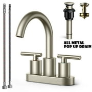 4inch Centerset Bathroom Faucets, Stainless Steel 2 Handle Lavatory Vanity Faucet with Metal Pop-up Drain, Extra Aerator & cUPC Hose, Brushed Nickel Water Faucet for 2 3 Hole