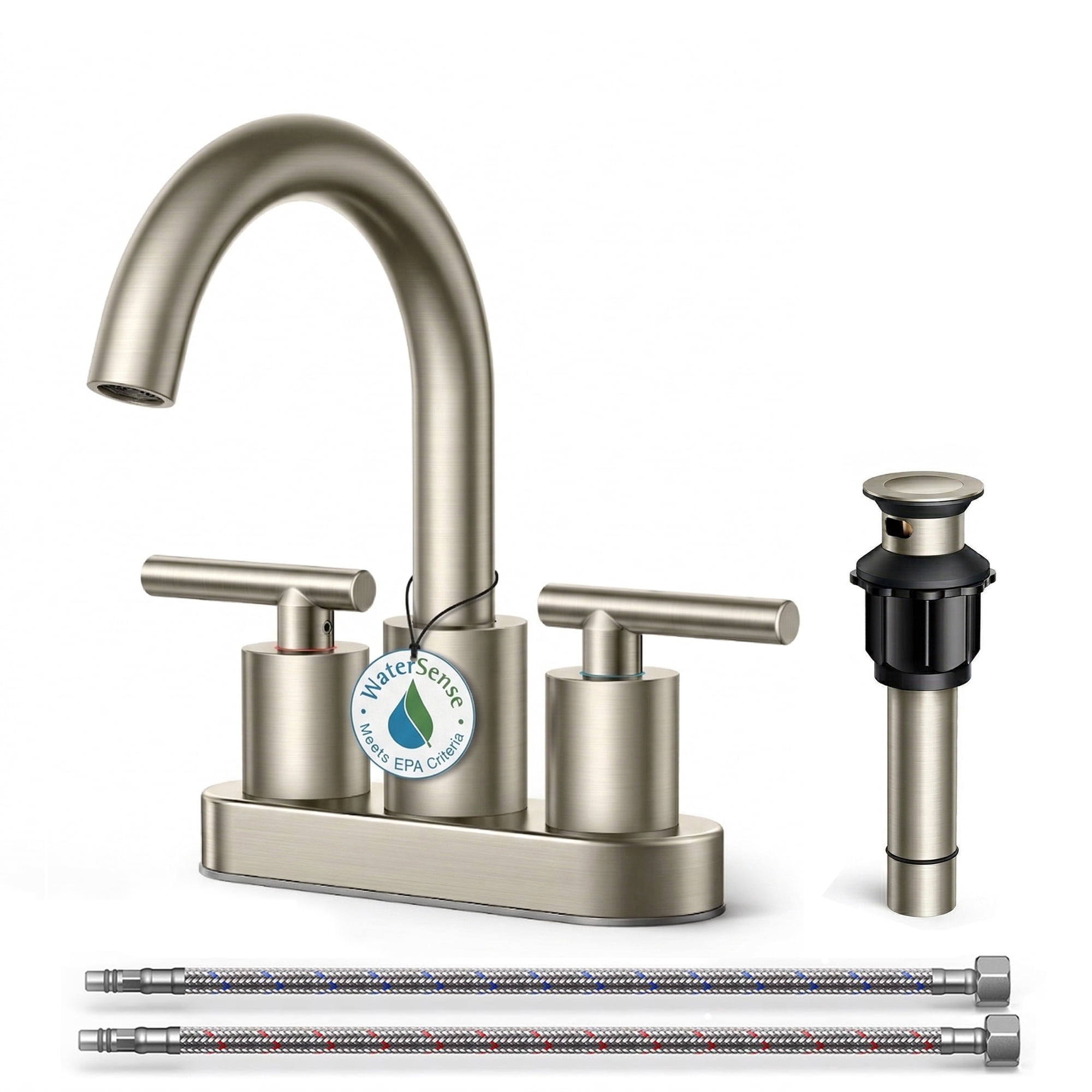 TVOFEK Bathroom Faucet 4 inch Centerset, Brushed Nickel 3 Hole Vanity Sink Faucet with Metal Pop up Drain, SUS316 Stainless Steel