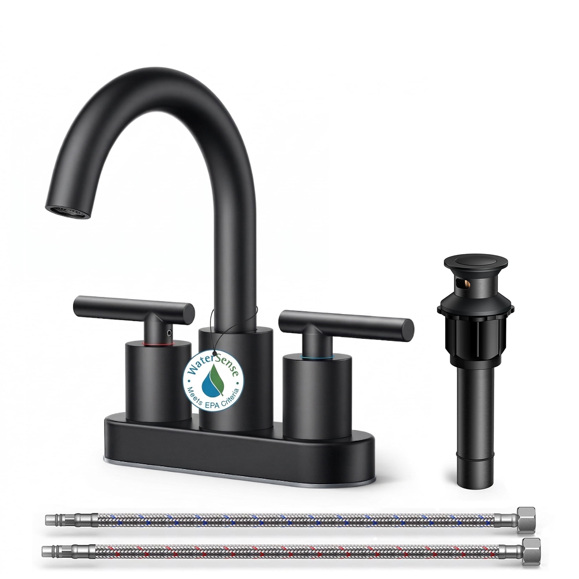 TVOFEK Bathroom Faucet 4 inch Centerset, Black 3 Hole Vanity Sink Faucet with Metal Pop up Drain for Lavatory RV, SUS316 Stainless Steel